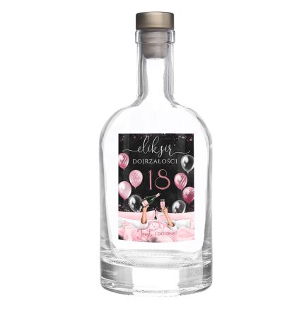 naklejki na butelki urodziny 18 osiemnastka czarne róż balony szampan