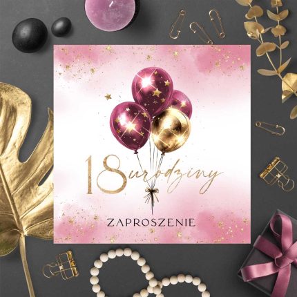 zaproszenia na 18 urodziny balony róż złoto