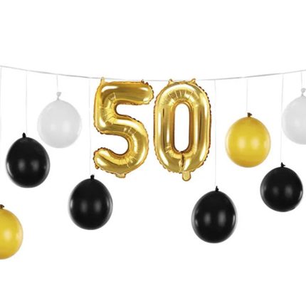 girlanda balony 50 pięćdziesiątka urodziny czarne białe złote