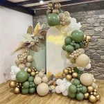 Girlanda Balony Ścianka Zestaw Urodziny Chrzest Ślub Zielony Złoty