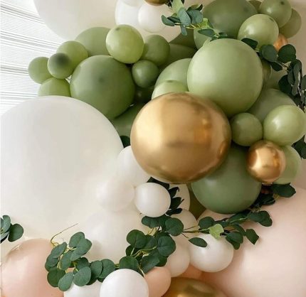 Girlanda Balony Ścianka Zestaw Urodziny Chrzest Ślub Zielony Złoty