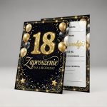 zaproszenia na 18 urodziny czarne złote balony
