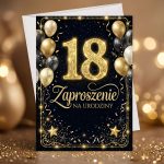 zaproszenia na 18 urodziny czarne złote balony